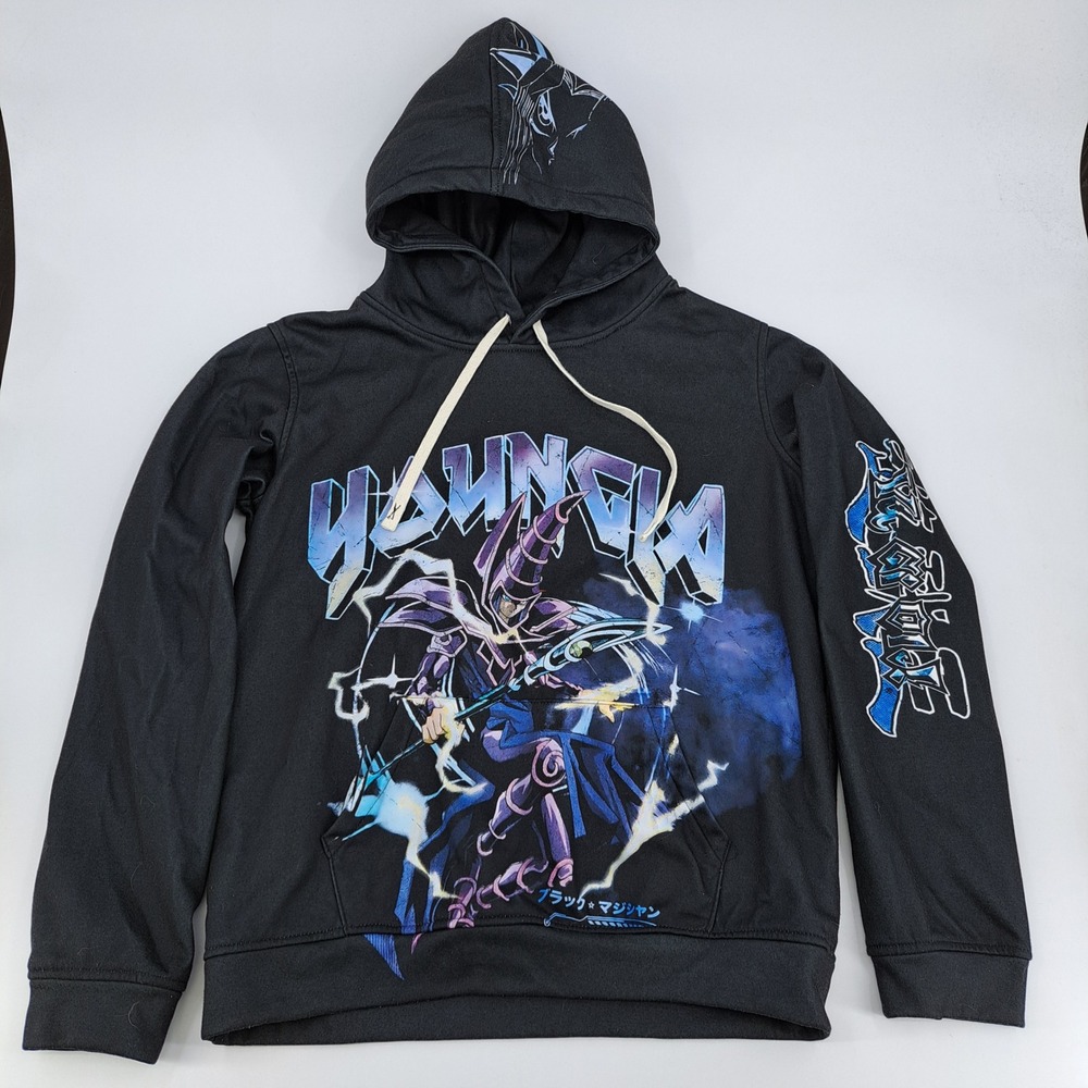 Hypland Yu-Gi-Oh Dark Magician Hoodie Mens Large Black Graphic Fleece Pullover